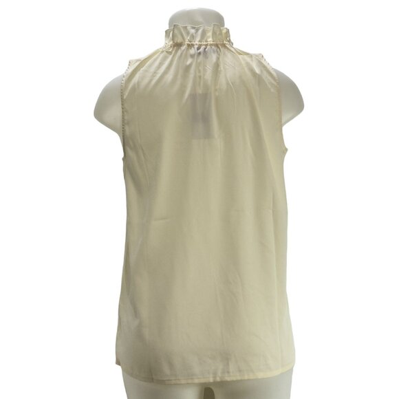 BUCKHEAD BETTIES Women's Top Ecru Ruffle Collar Sleeveless Tied Neck Size S - Picture 2 of 9
